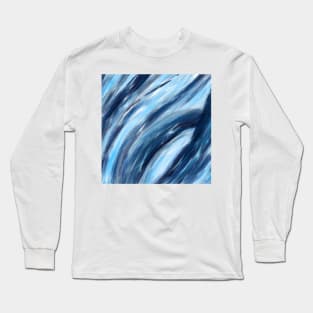 Blue Abstract Brushstrokes Long Sleeve T-Shirt